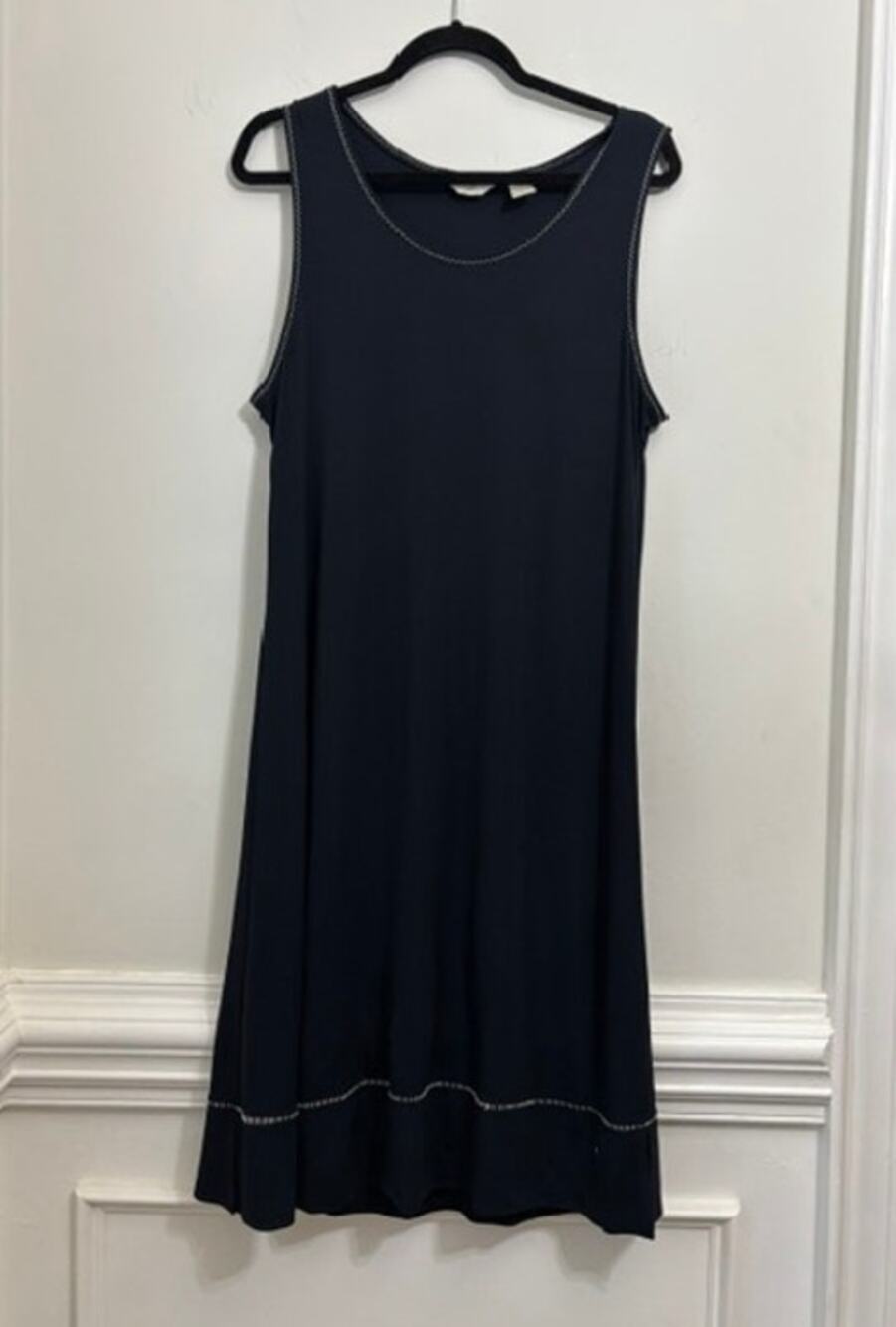J Jill Dress Sleeveless XL Black Stitching Shift Slinky Tank Stretch Travel